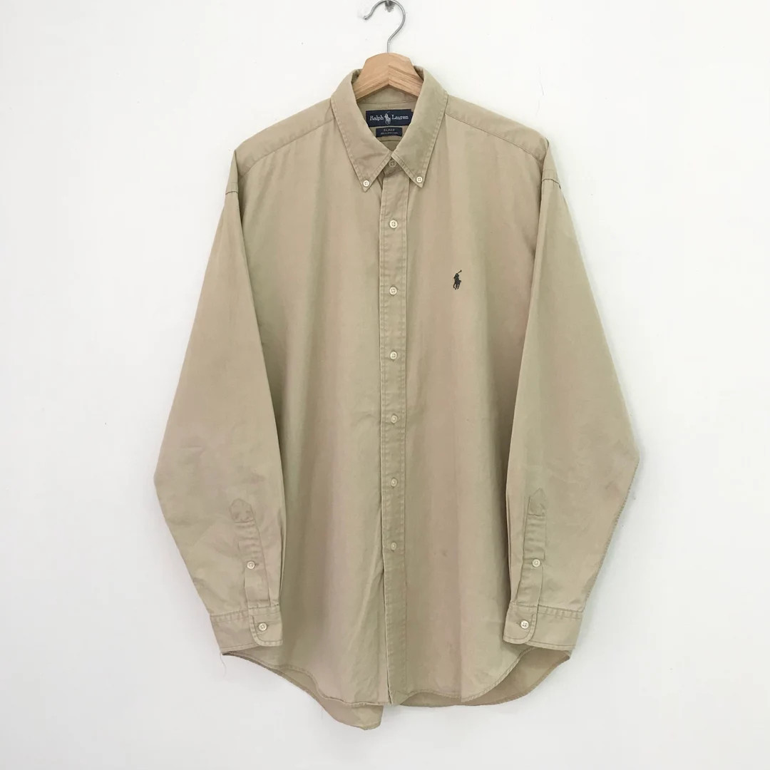 Vintage Polo Ralph Lauren Beige Casual Button Down Shirt Large Ralph Lauren Embroidery Small Pony... | Etsy (US)