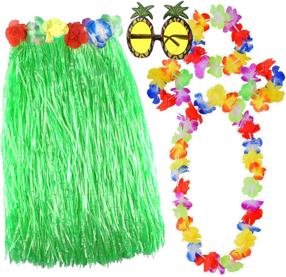ASTARON Hula Skirt Costume Set with Hawaiian Leis Sunglasses Green Grass Skirts for Adults Luau P... | Amazon (CA)