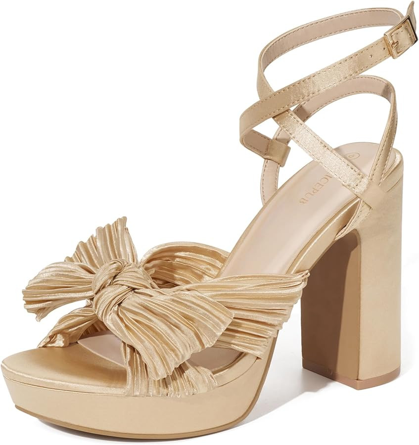 ALICEPUB Women's Bow Knot Heeled Sandals Platform Chunky Heels 4 Inch Block High Heels Open Toe H... | Amazon (US)