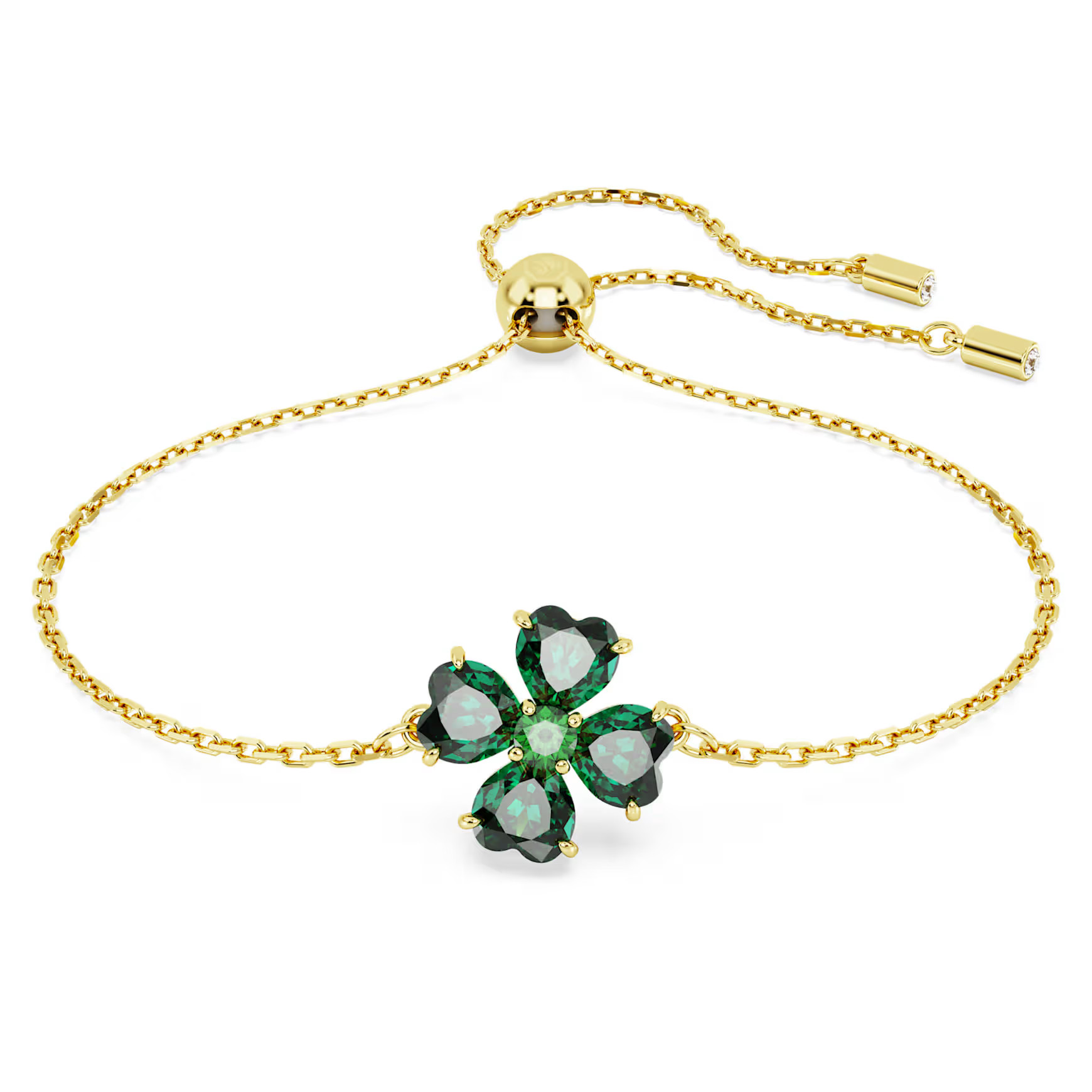 Idyllia bracelet, Mixed cuts, Clover, Green, Gold-tone plated by SWAROVSKI | SWAROVSKI