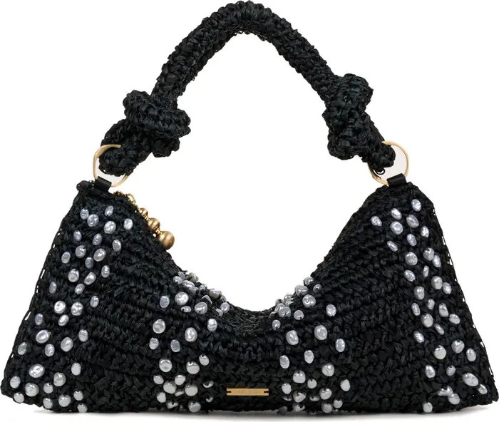 Cult Gaia Nano Hera Imitation Pearl Trim Raffia Shoulder Bag | Nordstrom | Nordstrom