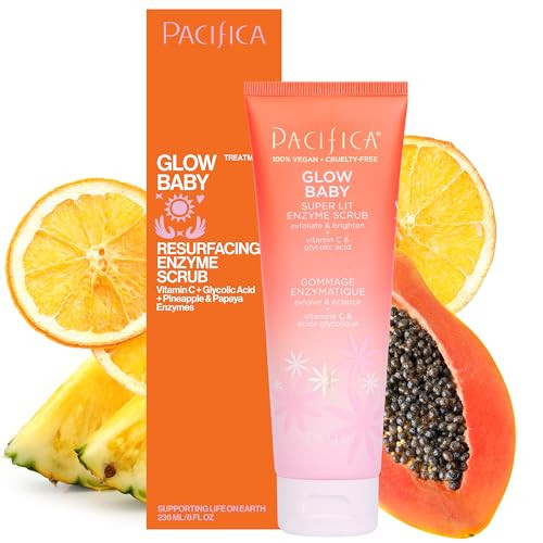 Pacifica Glow Baby Exfoliating Face Scrub, Brightening Enzyme Facial Cleanser w/ Vitamin C & Glycolic Acid for Radiant Smooth Skin, Unclogs Pores & Removes Dead Skin, Microbead-Free Vegan (4 fl oz) | Amazon (US)