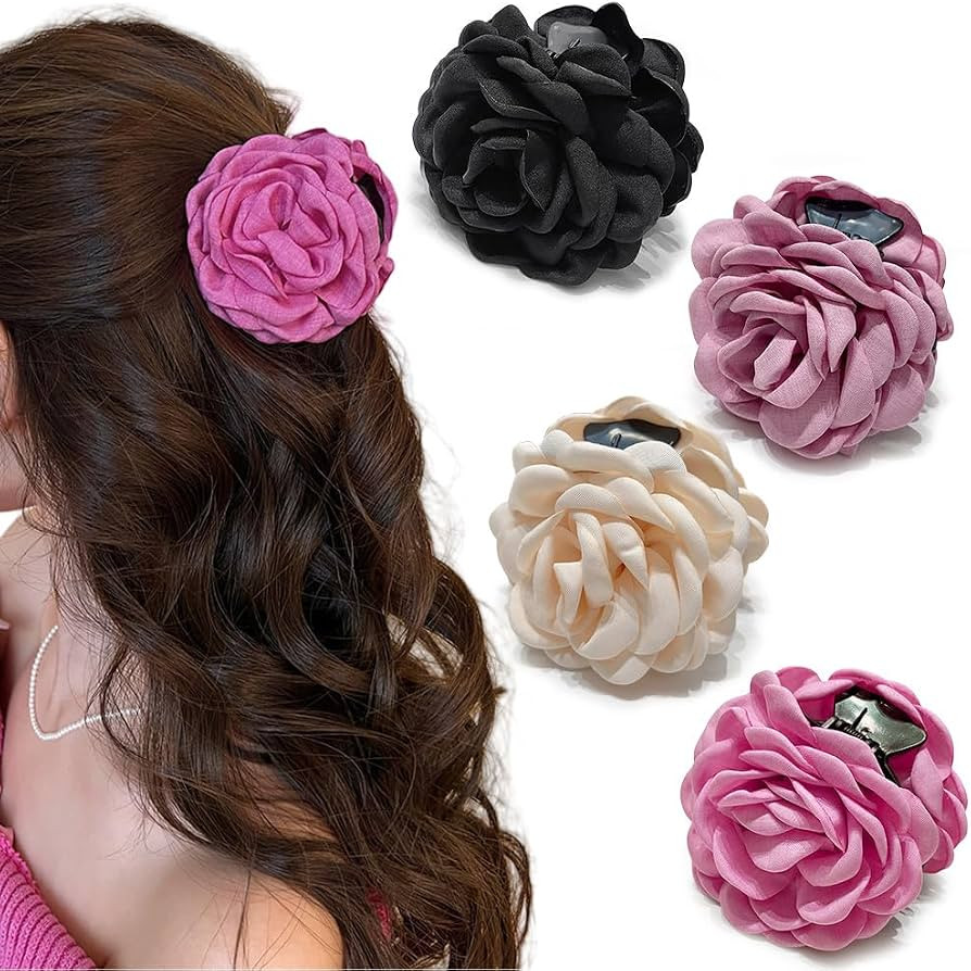 4 Pack Fabric Rose Flower Hair Claw Clips for Thin Thick Hair, Women's Hair Accessories Hawaiian ... | Amazon (US)