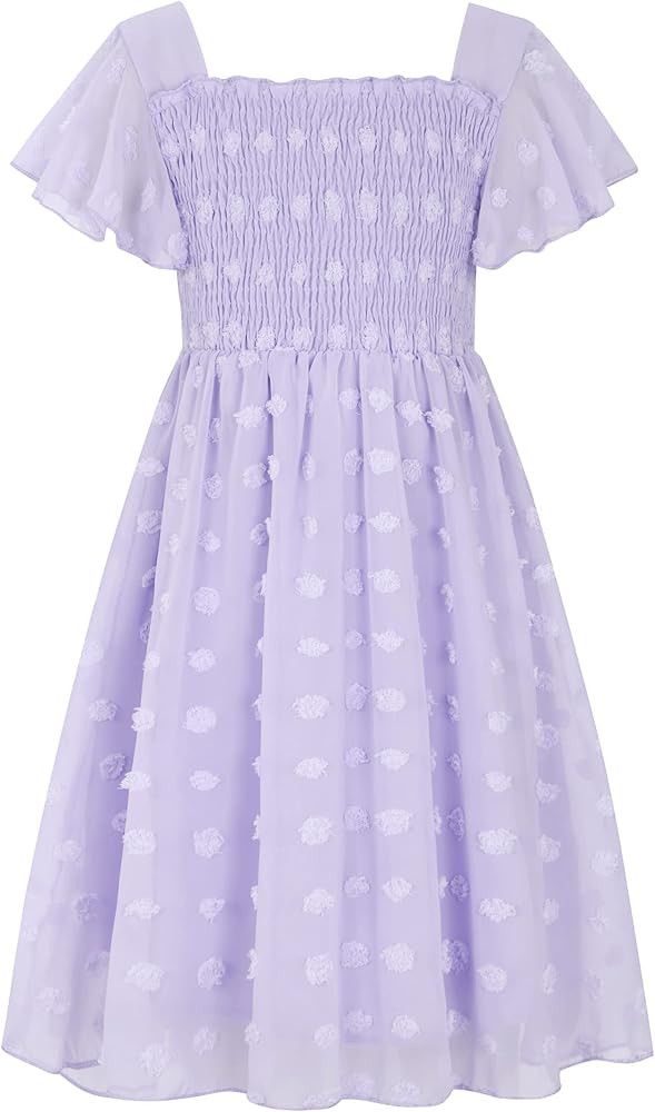 Kids4ever 6-12T Girls Chiffon Dress with Solid Pom Poms & Flutter Ruffle Short Sleeve Kids Lace S... | Amazon (US)