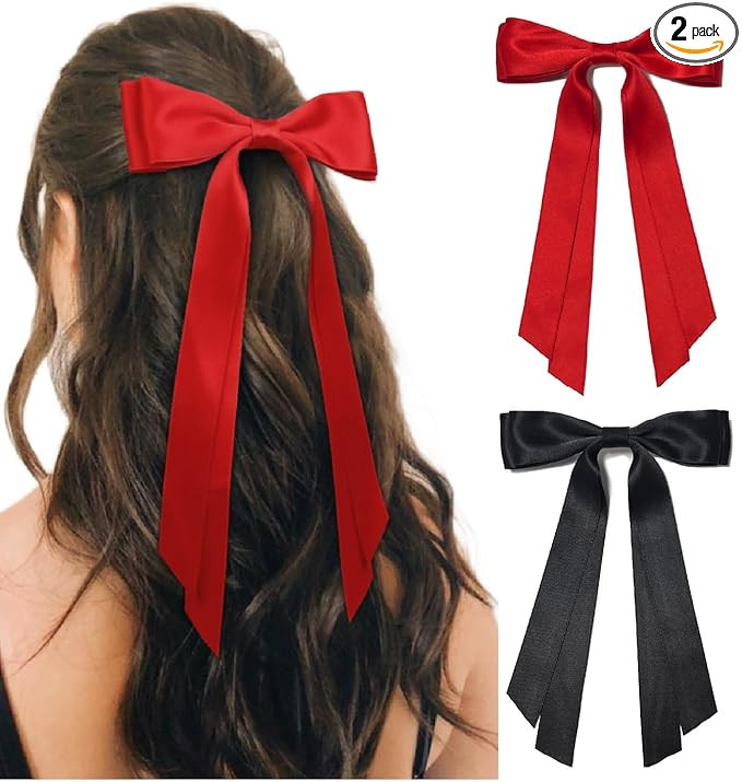 Cute Hair Accessories: Bow Clips, Ribbon Barrettes with Tassels, and Hair Bows for Women in Black... | Amazon (US)