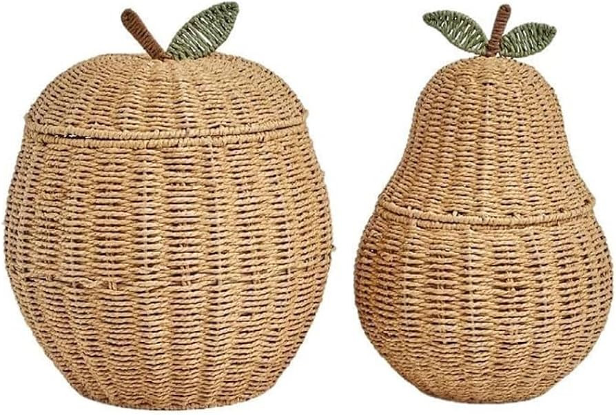 Fruit-Shaped Decorative Baskets with Lid, Hand-Woven Laundry Hampers, Set of 2 Multi-Purpose Orga... | Amazon (US)