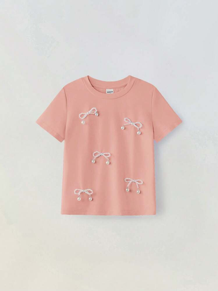 Maija Kids Maija Kids Youth Girls Short Bow Decor Cropped Casual T-Shirt | SHEIN