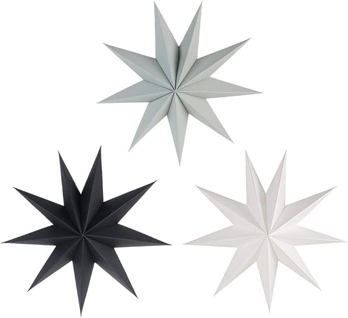 SUNBEAUTY 3 Pcs 9-Pointed Paper Star Lanterns 12 Inch Hanging Lampshade Wedding Birthday Christma... | Amazon (US)