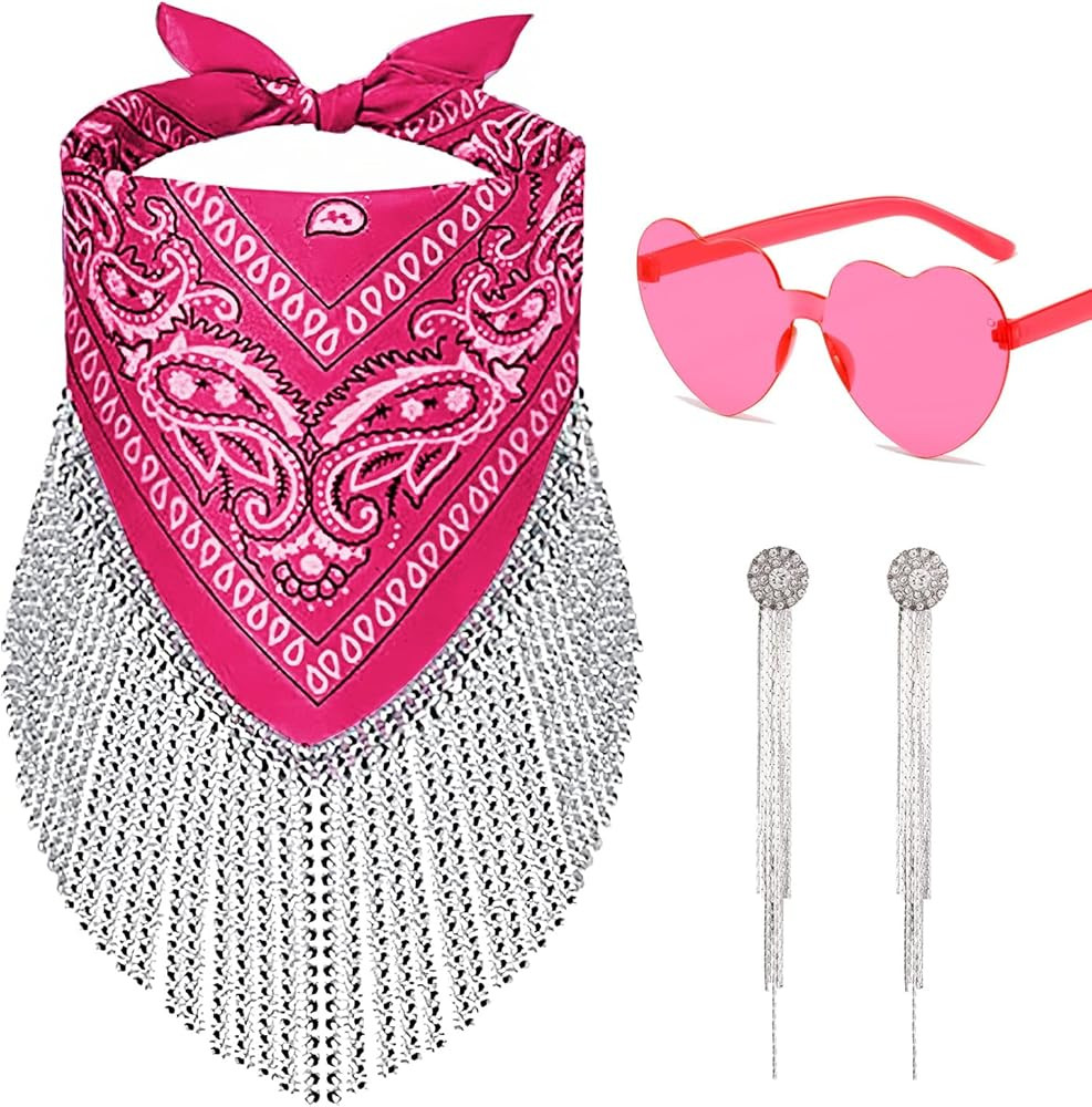 Ricawa Fringe Rhinestone Bandana Disco Cowgirl Bachelorette Bandanas for Women Men, with Heart Su... | Amazon (US)