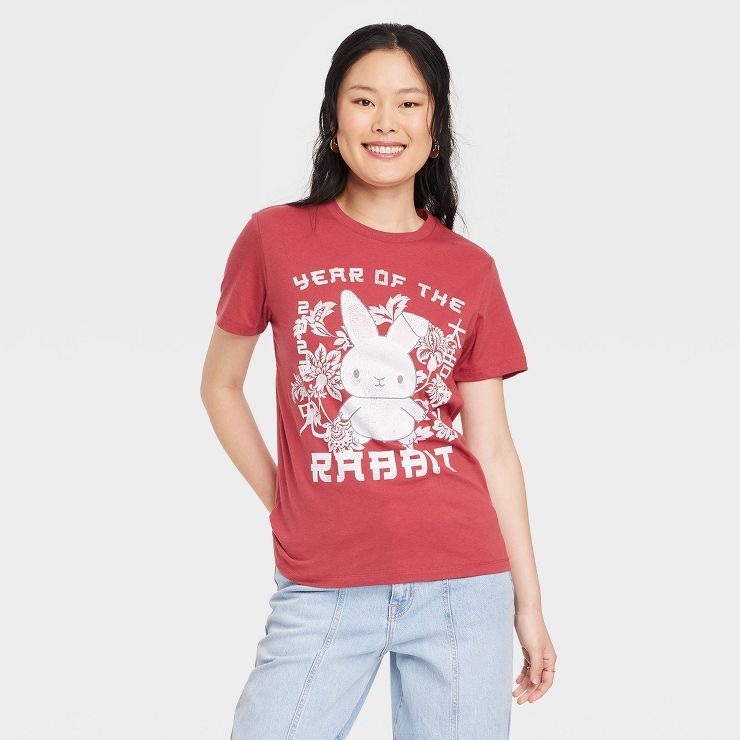 Women's Year of the Rabbit Short Sleeve Graphic T-Shirt- Red | Target