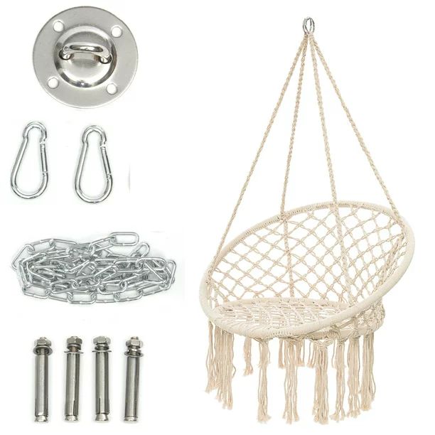 Hammock Chair Macrame Swing, Room Decor Handmade Knitted Hanging Cotton Rope Chair + Install Tool... | Walmart (US)