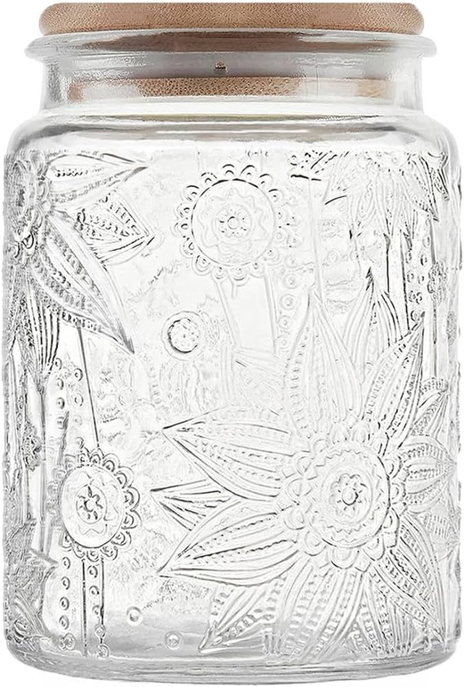 Vintage Glass Jar with Bamboo Lid, 23.7 fl oz - Airtight Decorative Food Storage Canisters for Ki... | Amazon (US)