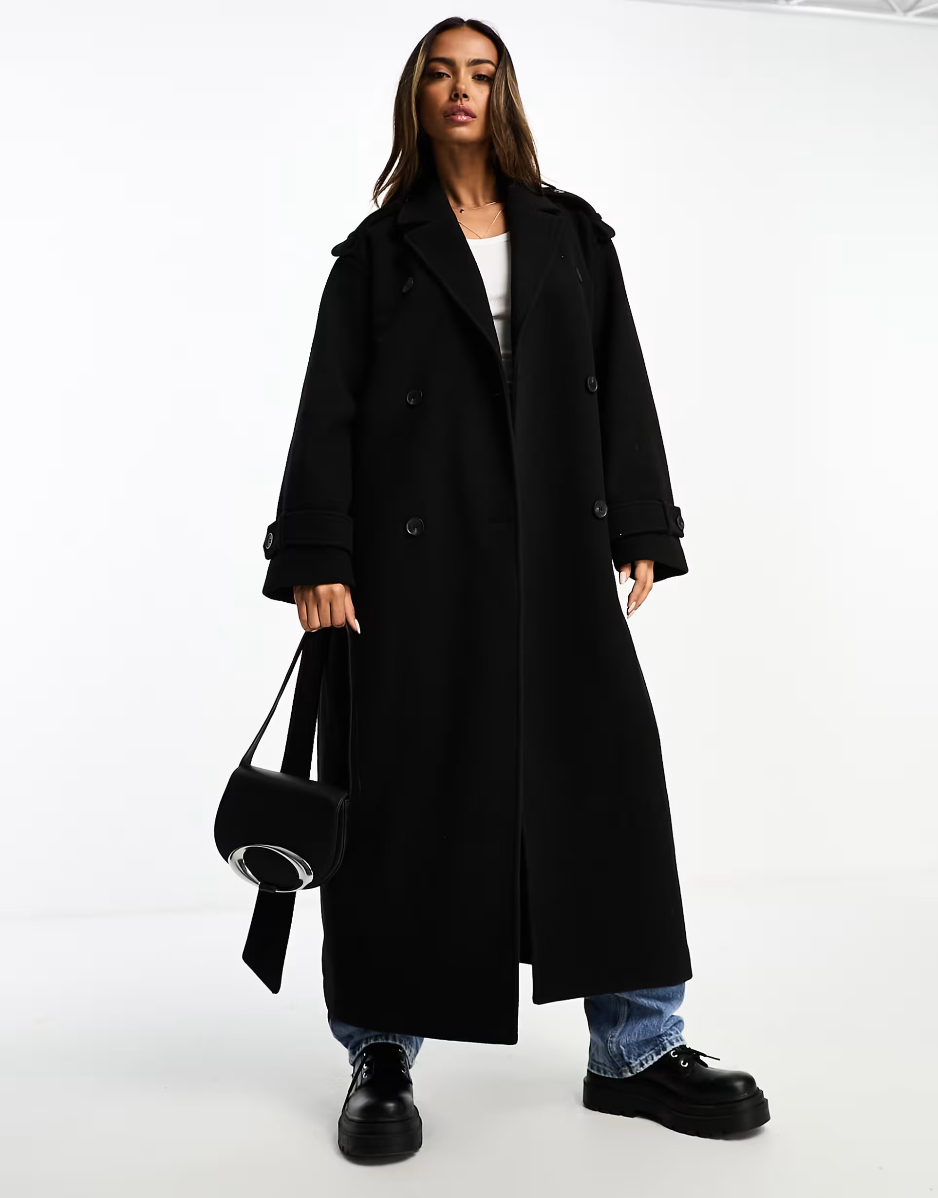 Monki longline belted trench coat in black | ASOS (Global)