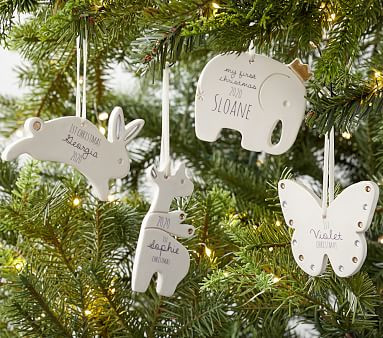 Baby's First Personalized Shaped Ceramic Animal Ornaments | Pottery Barn Kids