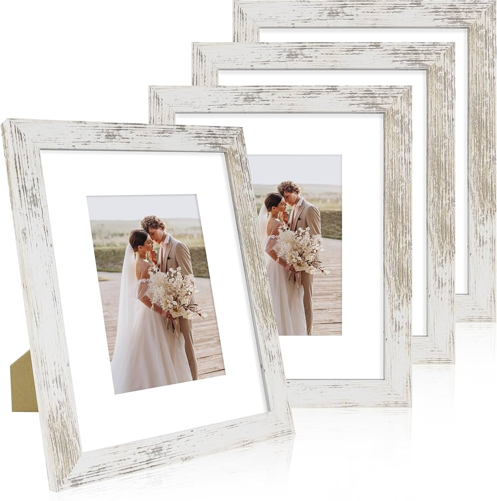 8x10 Picture Frame Set of 4, Made of Real Glass and Distressed White Wooden Frame, 8 by 10 Photo ... | Amazon (US)