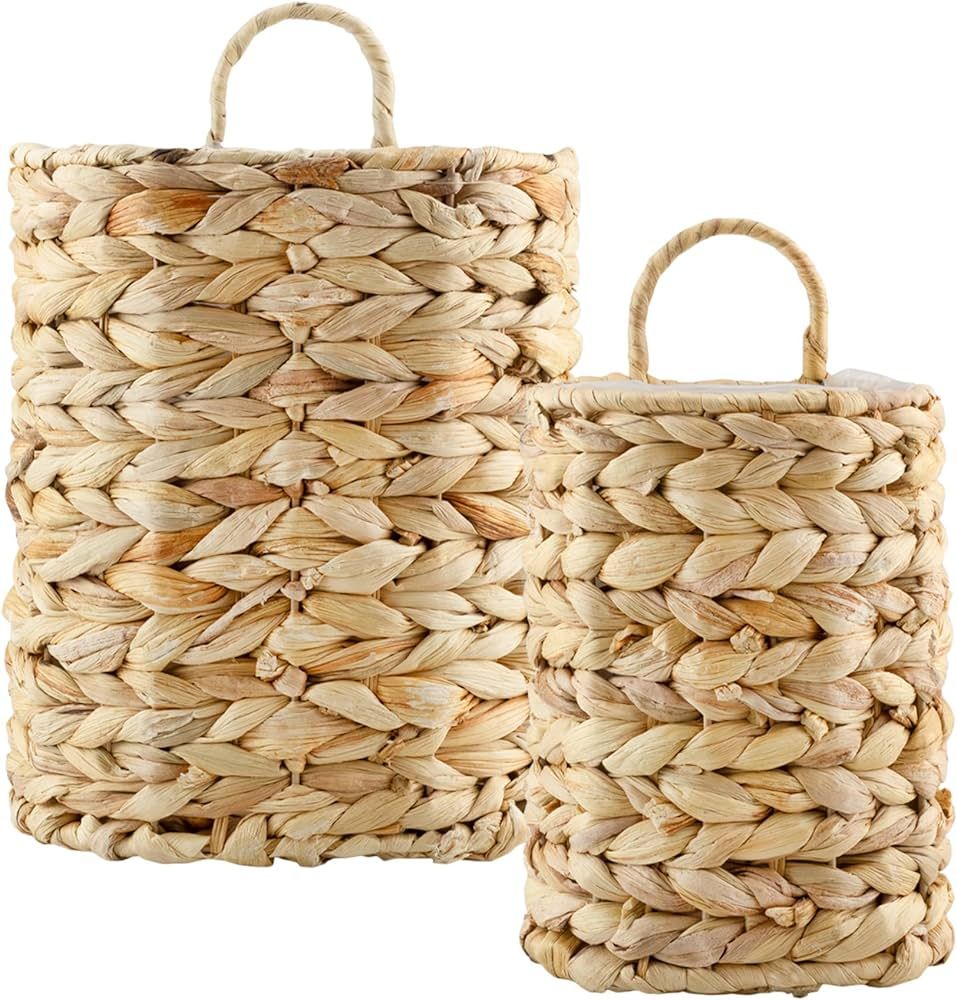 AuldHome Water Hyacinth Baskets (Set of 2); Wall Hanging Woven Rustic Farmhouse Door Baskets, Sma... | Amazon (US)