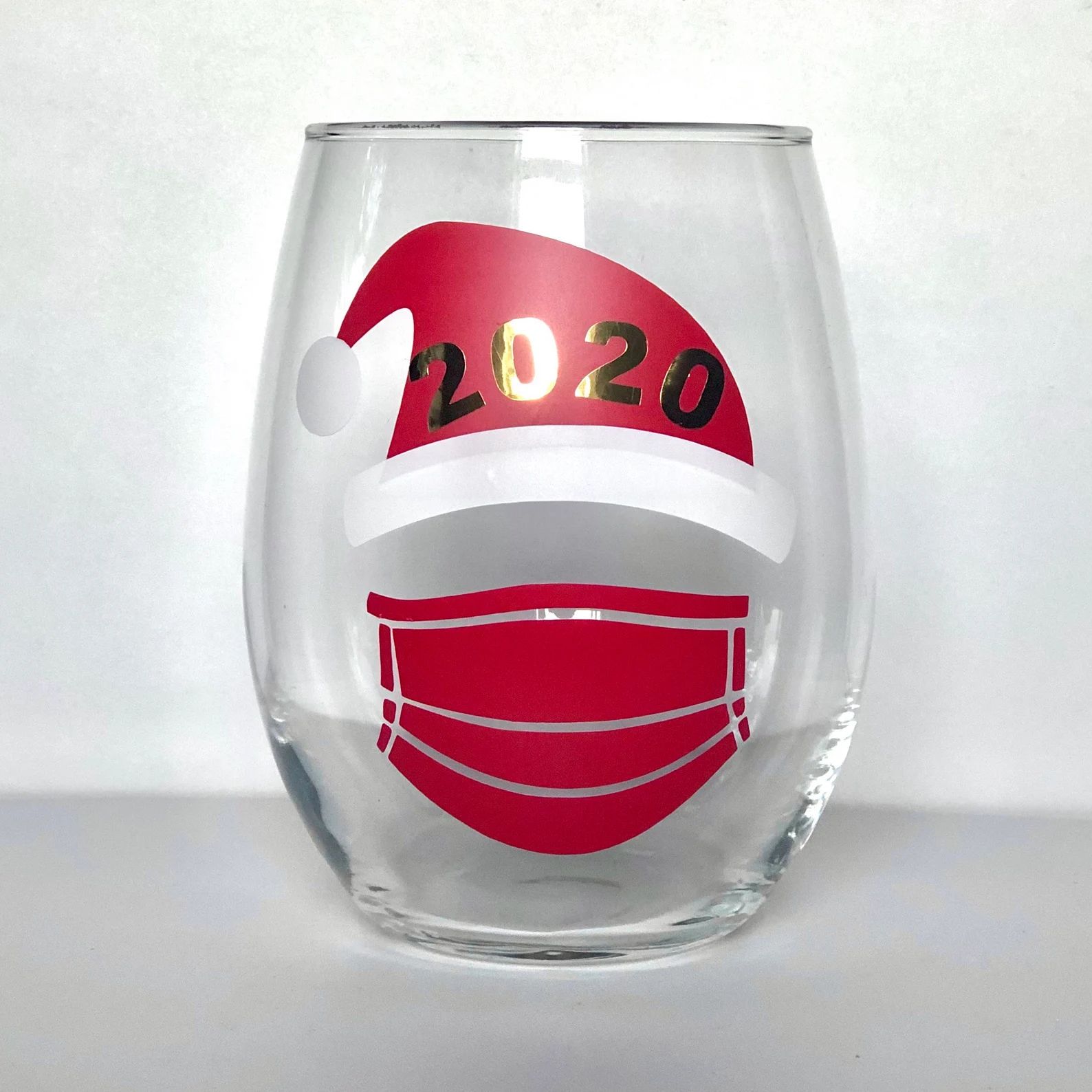 2020 Christmas wine glass Santa hat mask festive wine | Etsy | Etsy (US)
