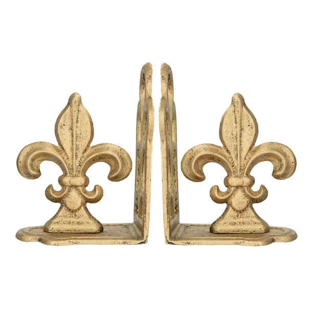 Woven Paths Fleur de Lis Shaped Iron Bookends, 7", Antique Gold - Walmart.com | Walmart (US)