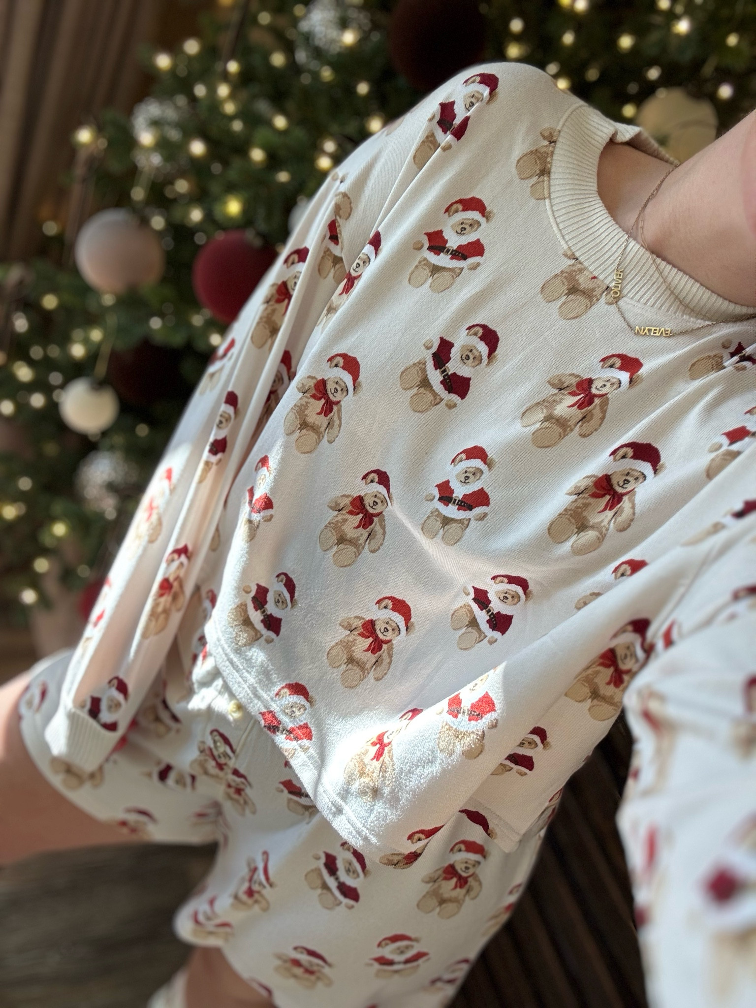 Cutest Santa Bear pajama set, I’d say these run small! I’m in a large and the shorts are perfect but the top is shorter and wish the sleeves were longer. It’s sooo soft though! Love it!! ❤️🧸🎅🏻 

#LTKFindsUnder50 #LTKHoliday #LTKSeasonal