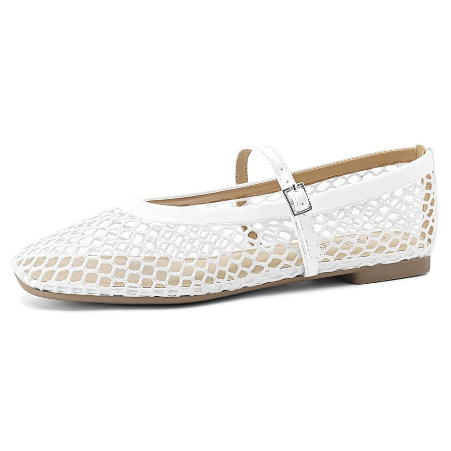 Rihero Mesh Ballet Flats for Women Comfortable Square Toe Ballerina Flats Buckle Strap Casual Fis... | Amazon (US)