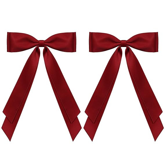 Wine Red Long Tail Hair Bows Alligator Clip 2pc 5.5" Satin Polyester Ribbon Ponytail Holder Barre... | Amazon (US)