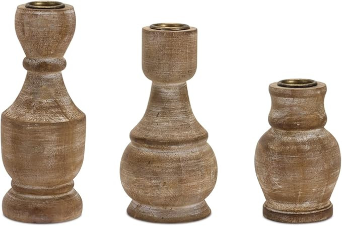 Melrose Decorative Candle Holder, Set of 3, 4.25" H, 6" H, 6.75" H, Wood, Holiday Season Decor | Amazon (US)