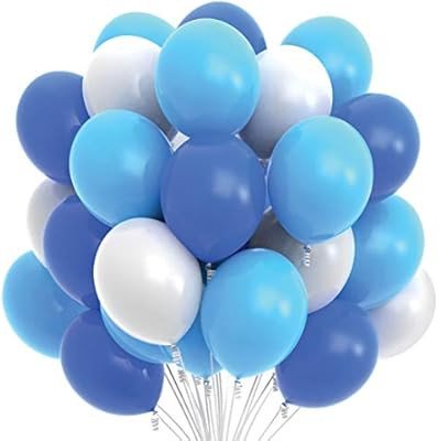 Prextex 75 Party Balloons 12 Inch Dark Blue, Light Blue and White Balloons with Ribbon for Blue W... | Amazon (US)
