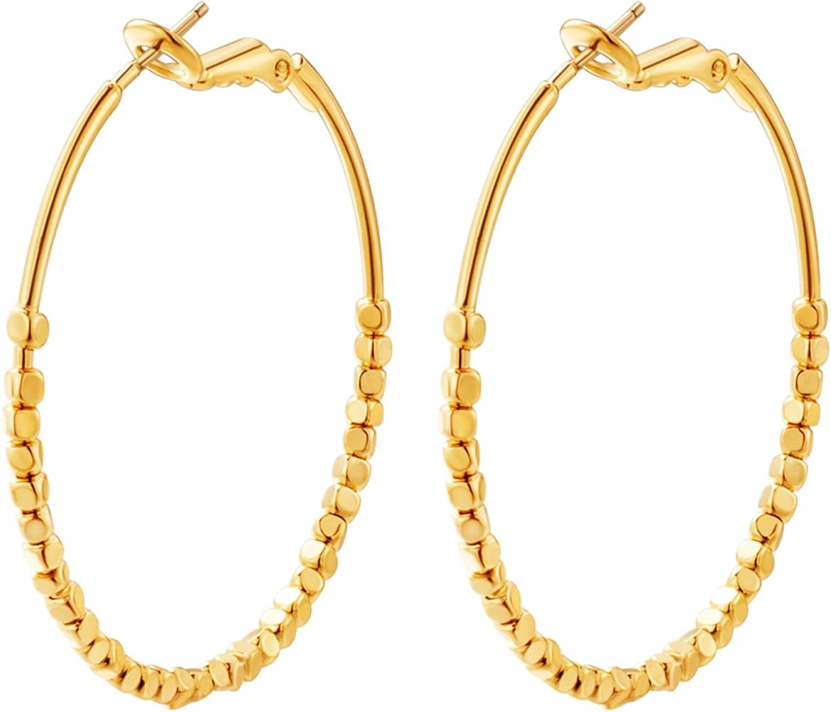 Gold Earrings 14k Gold Plated Hoop Earrings Dainty Pearl hoop Disc Coin Bead Starfish Teardrop Ci... | Amazon (US)