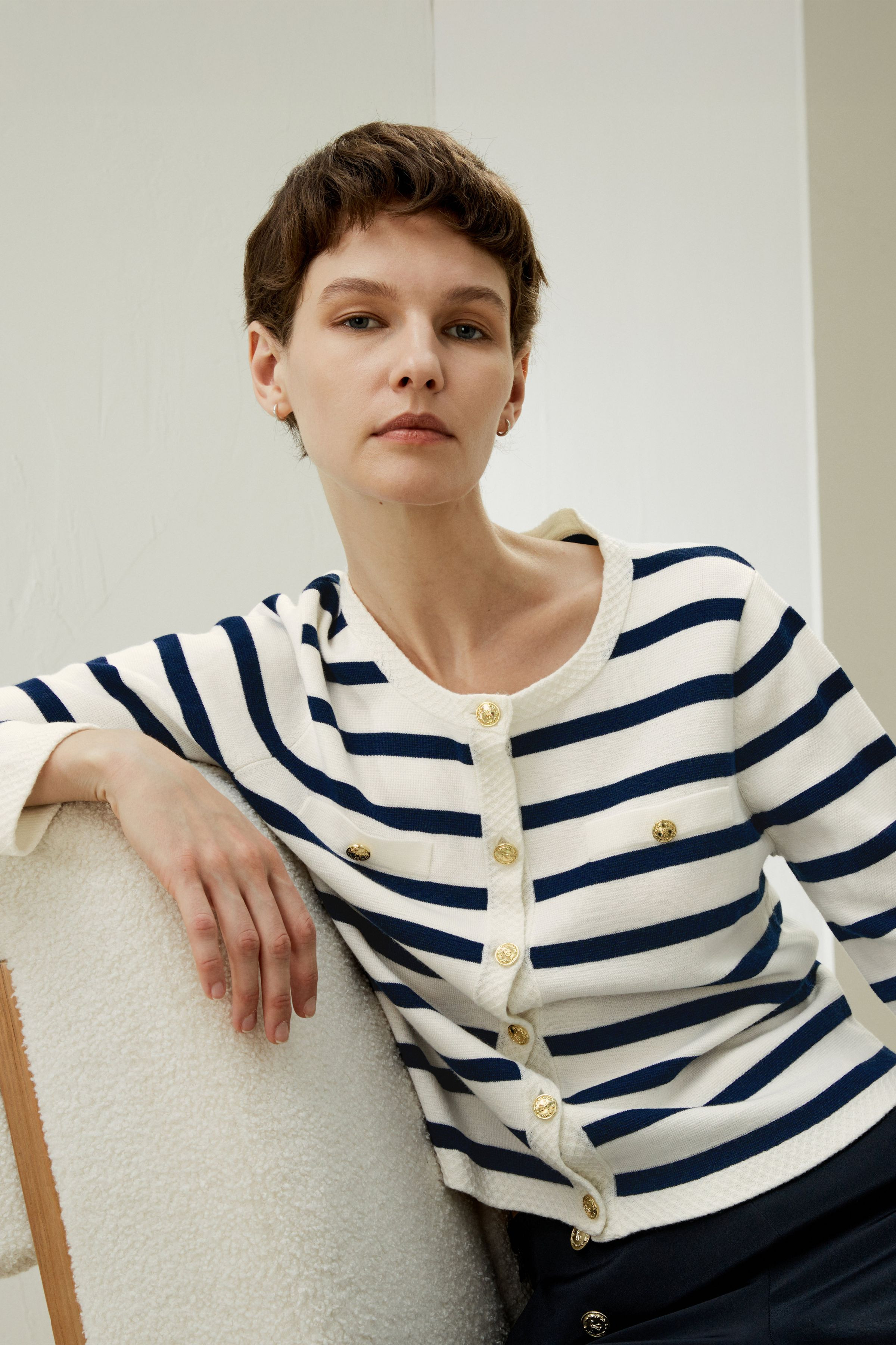 Gariana Striped Wool Cardigan | LilySilk