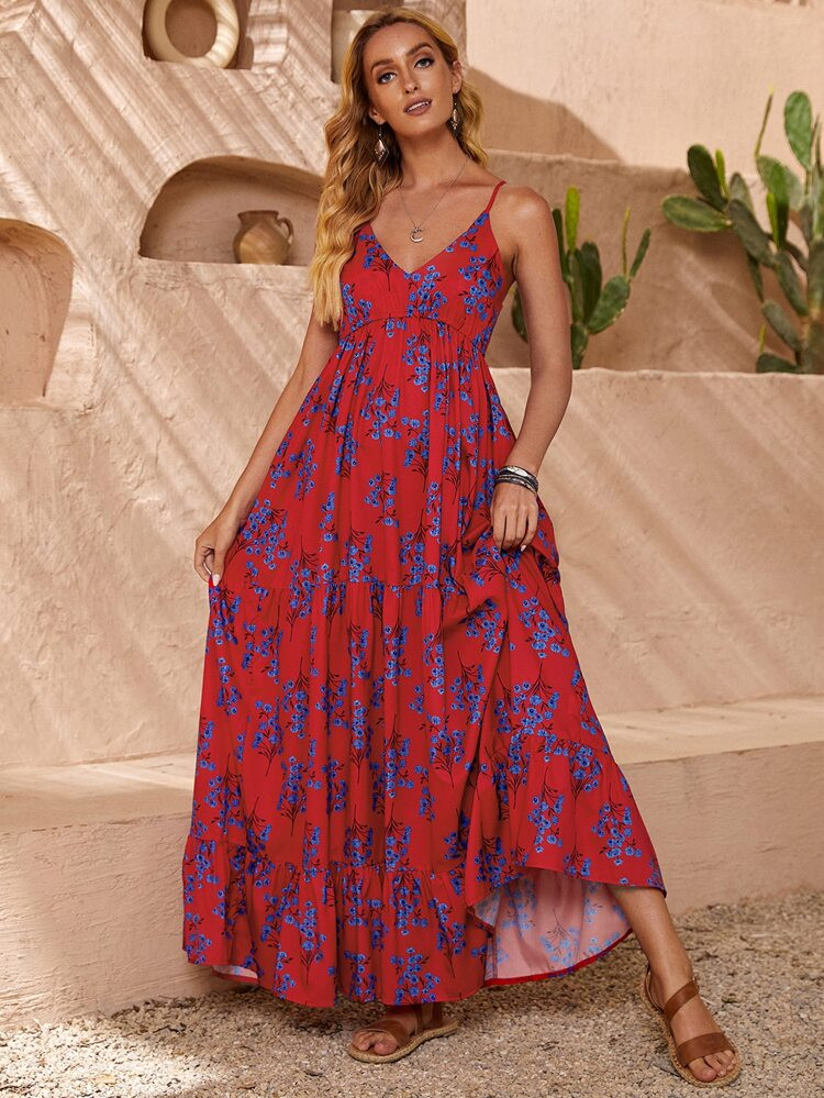 EMERY ROSE Floral Print Flounce Hem Maxi Cami Dress | SHEIN