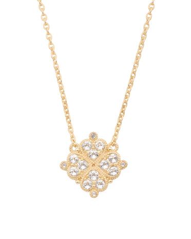 14kt Gold Plated Pave Four Leaf Clover Pendant Necklace | TJ Maxx