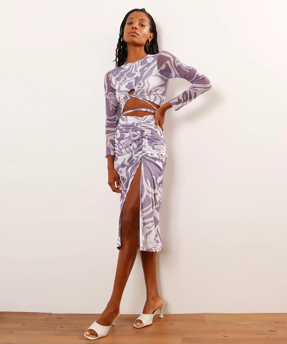 Saia Midi de Tule Estampada Psicodélica com Fenda Lilás - CeA | Moda Feminina, Masculina, Infan... | C&A (BR)