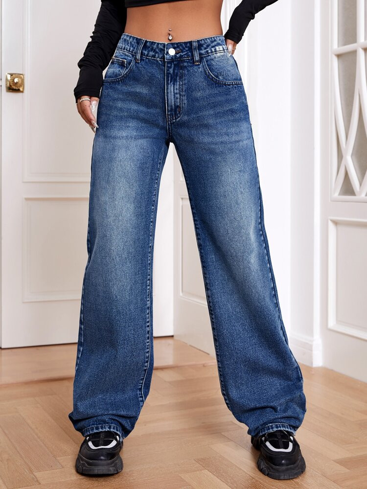 Slant Pocket Wide Leg Jeans | SHEIN