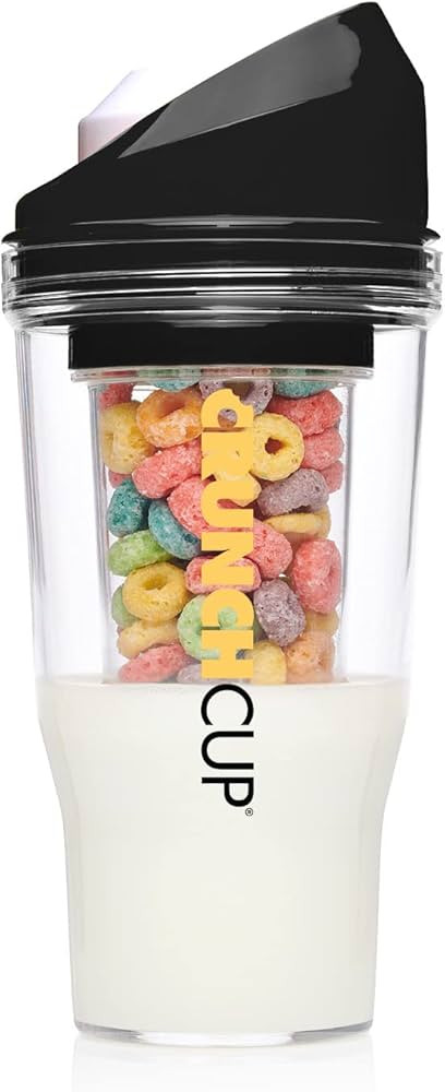 CRUNCHCUP XL Black - Portable Plastic Cereal Cups for Breakfast On the Go, To Go Cereal and Milk ... | Amazon (US)