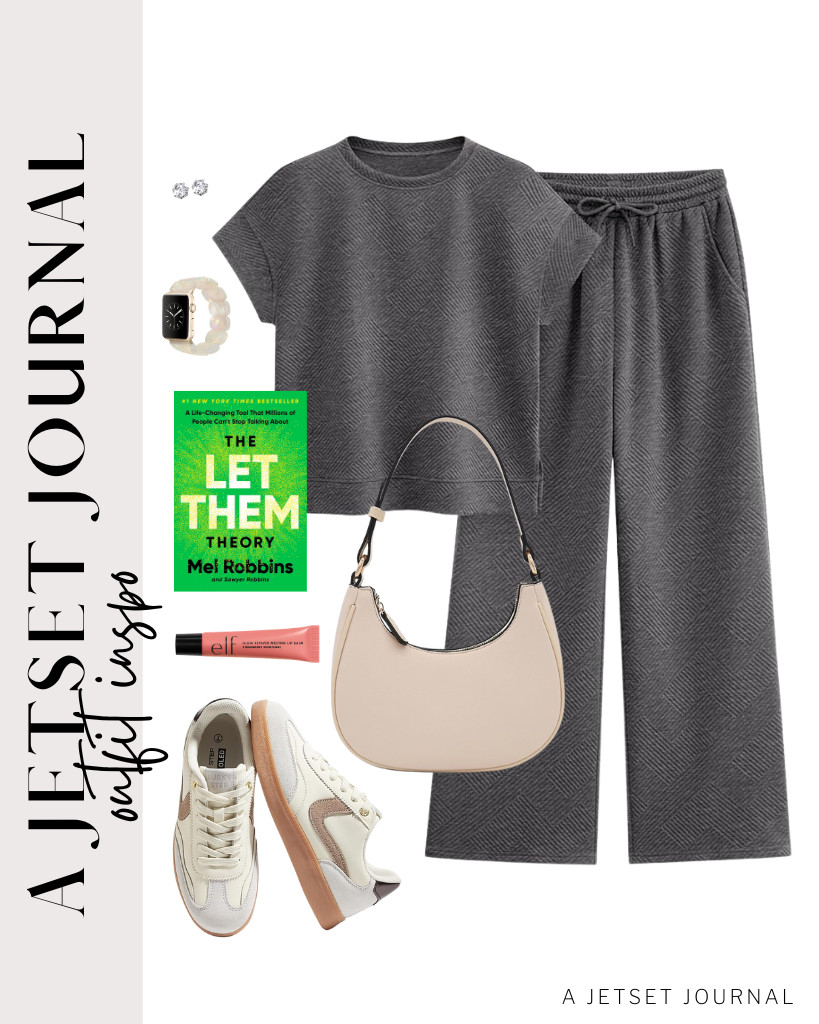 The chic and cozy style of this two-piece lounge set is ideal for coffee runs. Pair it with LUCKY STEP retro fashion sneakers and a small crescent shoulder bag. Stud earrings complete this look perfectly! 

 #LTKSeasonal #LTKSaleAlert #LTKTravel