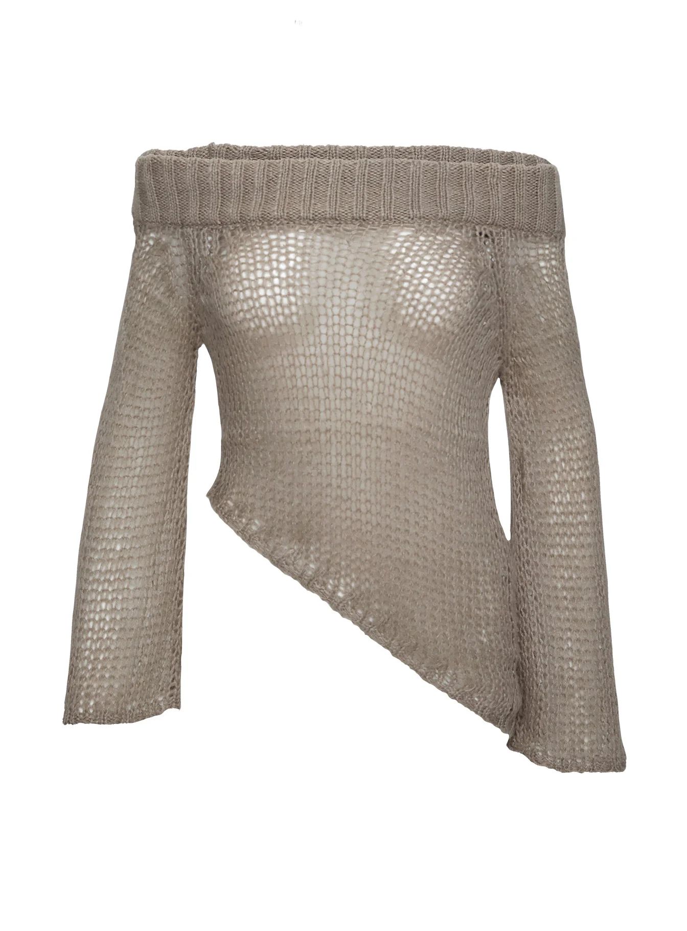 Shego Off The Shoulder Knit Jumper Taupe | Princess Polly US