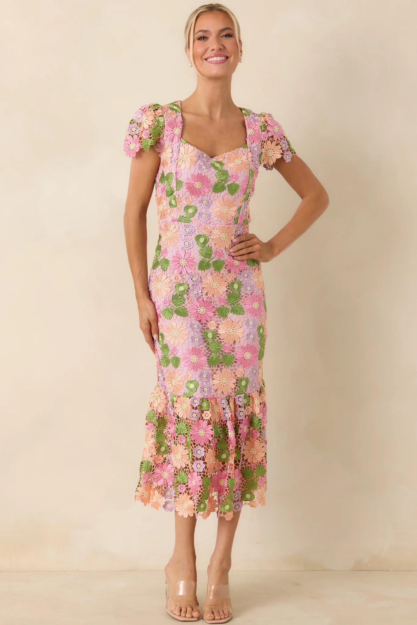 My Debut Lavender Embroidered Floral Midi Dress | Red Dress