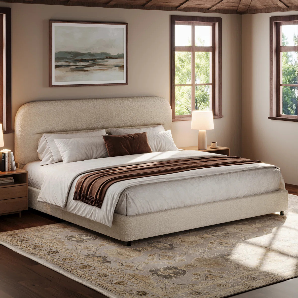 Bensu Platform Bed Frame, Cloud Collection with Boucle Upholstery & Rounded Headboard, Thickened ... | Wayfair North America