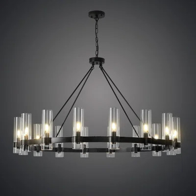 Gwyndolyn Modern Rustic Wagon Wheel Chandelier with Clear Glass Shades | Wayfair North America