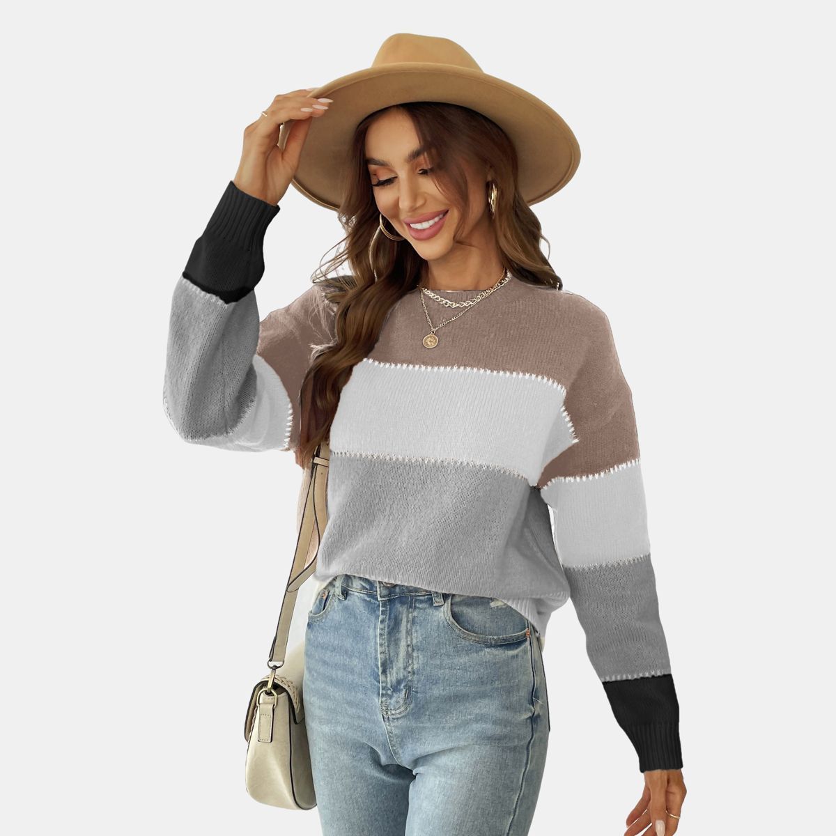 Women's Long Sleeve Colorblock Knit Round Neck Sweater - Cupshe | Target
