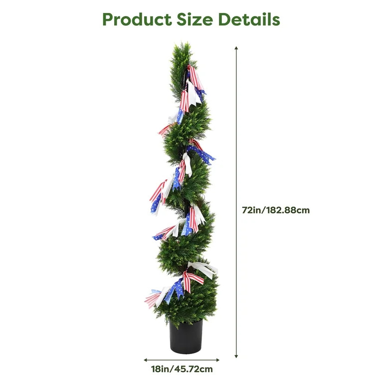 My Texas House Spiral Artificial 6' Topiary with Patriotic Garland - Walmart.com | Walmart (US)