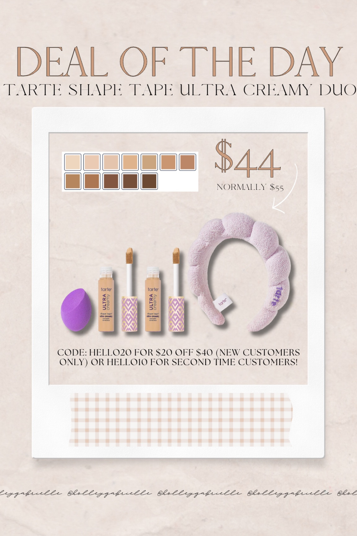 🤎✨ one of my fave deals is still going on this month — @tartecosmetics shape tape duo⭐️ the ultra creamy is perfect for me in the summertime! Only $44 for TWO SHAPE TAPES + sponge & spa headband! + you can use code HELLO20 for $20 off  (new customers only) or HELLO10 for second time customers! 

I use shade light medium or medium depending on my skin tone w/ self tan, etc. ☺️ #ad #LoveQVC #liketkit

Deal of the day / makeup / tarte faves / Holley Gabrielle 

#LTKFindsUnder50 #LTKSaleAlert #LTKBeauty