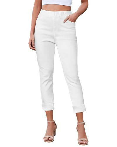 LookbookStore Womens Slimming Jeans White Capri Pants for Women Cute Jeans for Women Cream White Size Medium Size 8 Size 10 | Amazon (US)