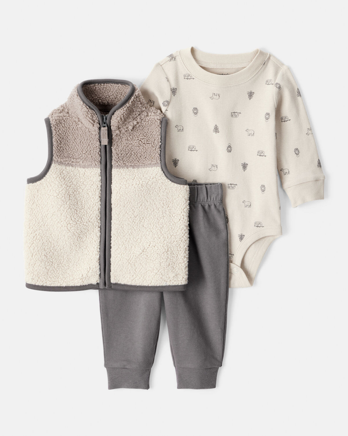 Baby Boy 3-Piece Vest, Bodysuit & Pant Set - Ivory/Grey | Carter's Inc