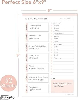 Magnetic Meal Planning Pad for Fridge 52 Undated Tear-off Sheets | 6x9 Inch Meal Planning Notepad... | Amazon (US)