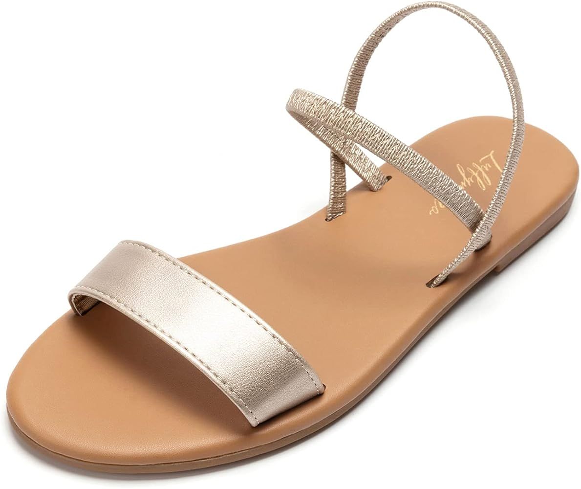 LUFFYMOMO Women's Ankle Strap Sandals Slip on Flat Sandal Elastic Comfort Summer Shoes | Amazon (US)