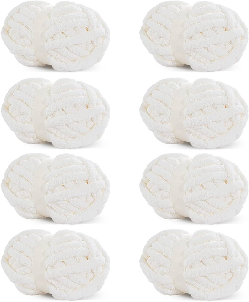 HOMBYS White Fluffy Chunky Chenille Yarn for Crocheting and Knitting Blankets, Super Bulky Soft P... | Amazon (US)