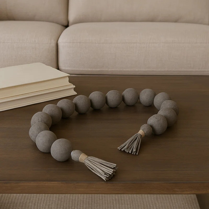Decorative Ecomix and Leather Bead Strand with Tassel Accents and Textured Round Design for Styli... | Wayfair North America