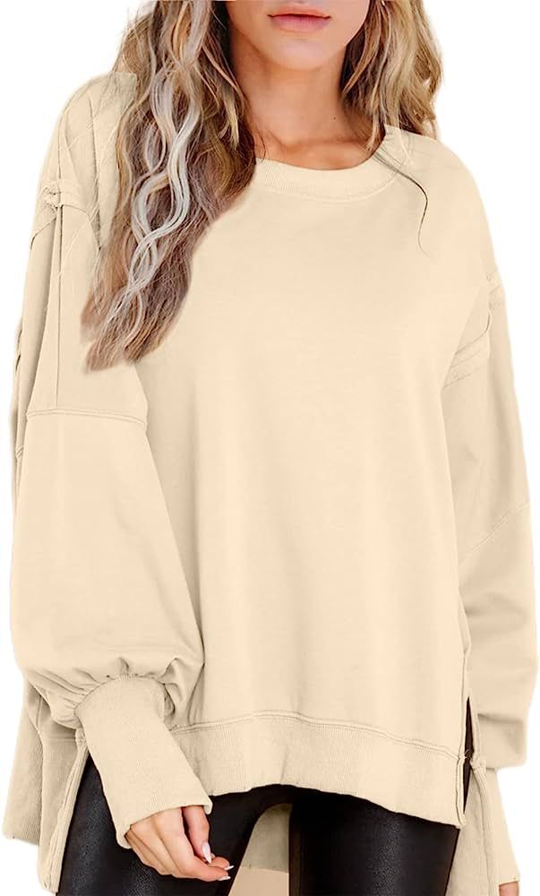 BWQ Women's Oversized Sweatshirt Crew Neck Long Sleeve Shirts Pullover Long Sleeve Tops S-2XL | Amazon (US)