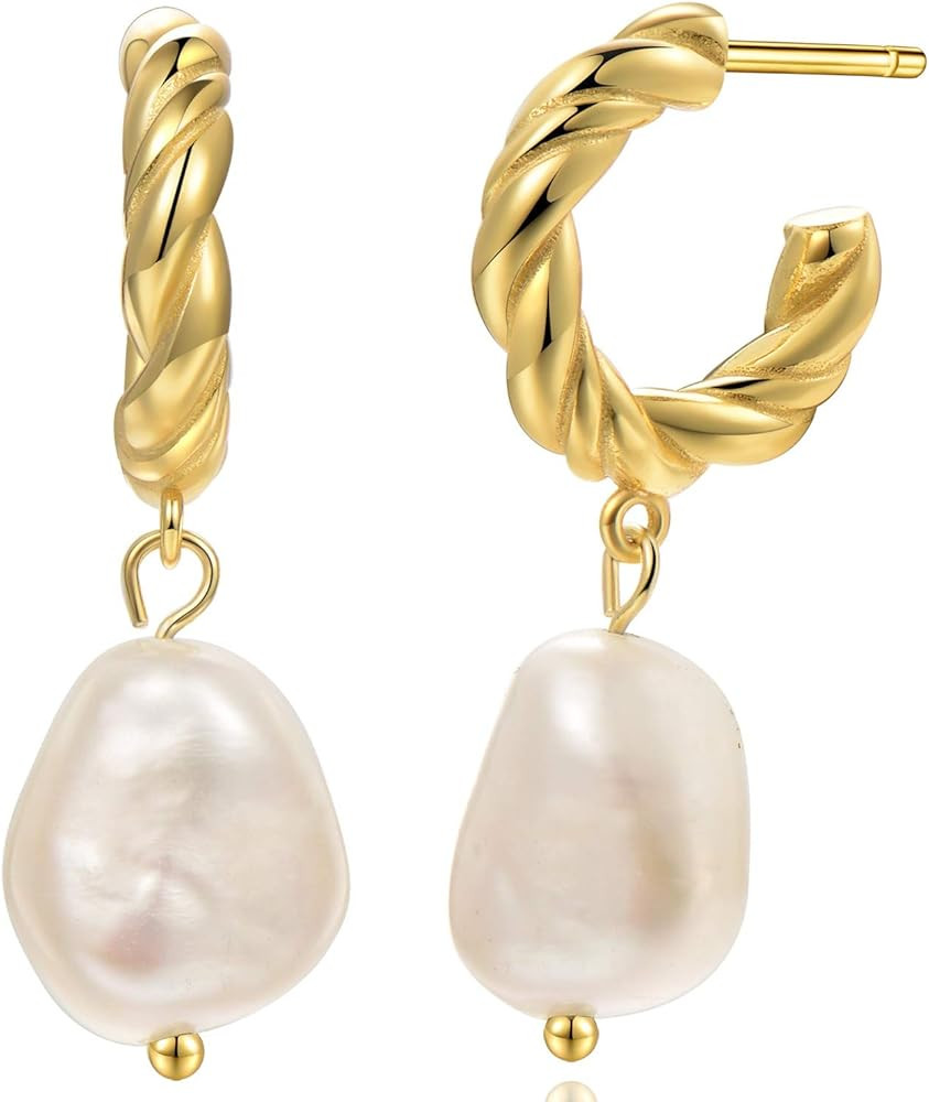 Baroque Pearl Earrings [.925 Sterling Silver] - Vintage/Art Deco/Gala/Evening Wear/Elegant/Ballro... | Amazon (US)